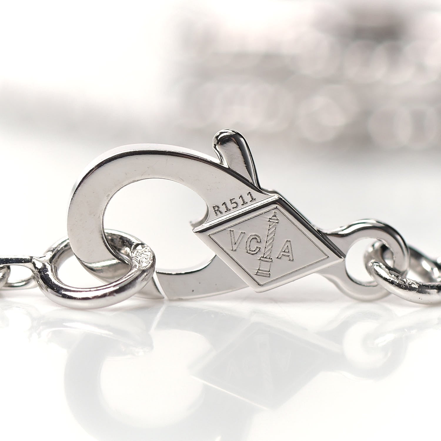 Van Cleef & Arpels 18K White Gold Diamond Guilloche Vintage Alhambra Pendant Necklace 6 of 7
