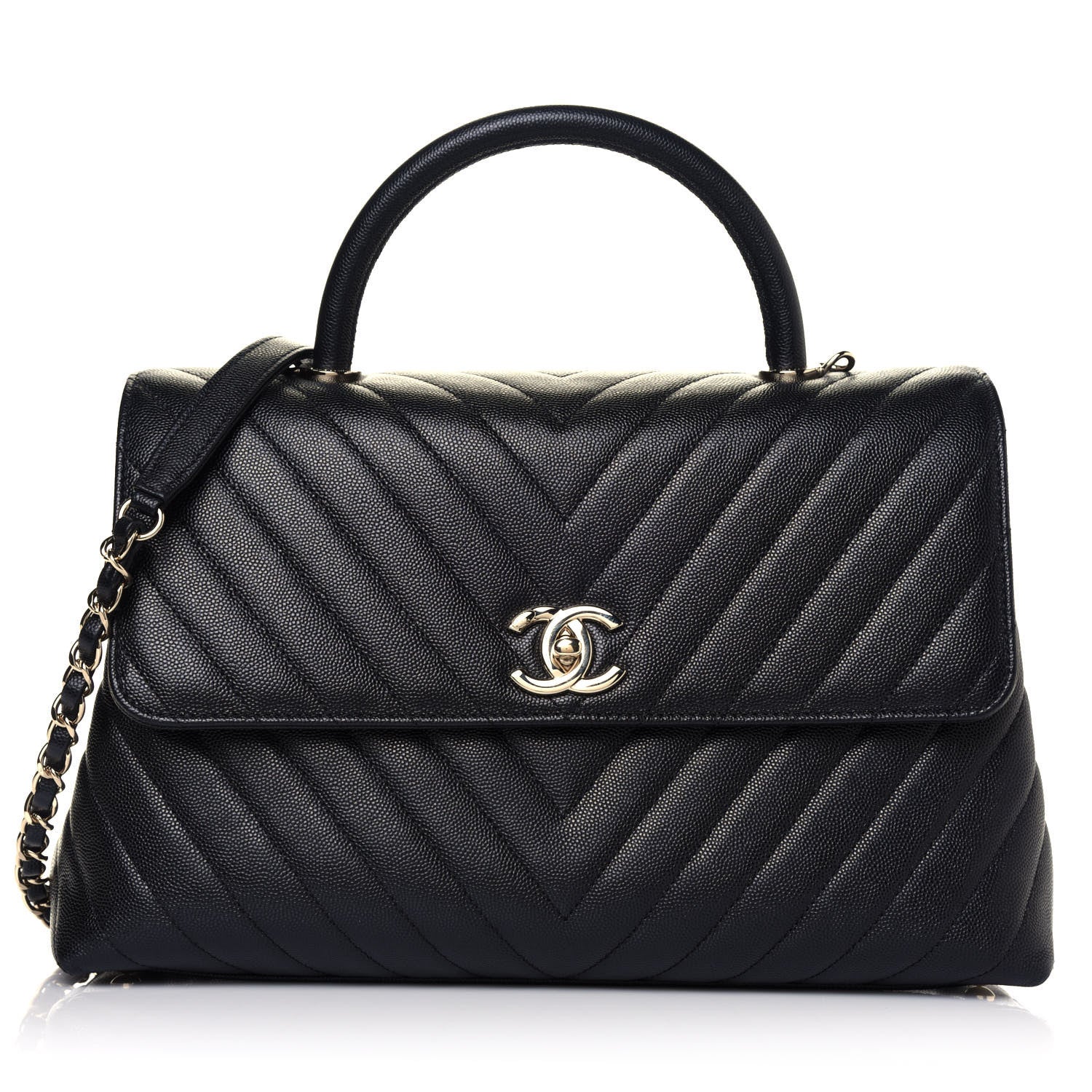 Chanel Caviar Chevron Quilted Medium Coco Handle Flap Black 1 of 13
