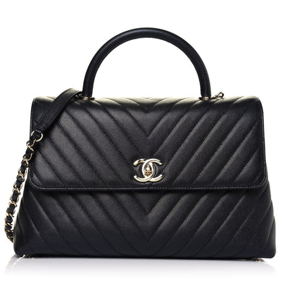Chanel Caviar Chevron Quilted Medium Coco Handle Flap Black 1 of 13