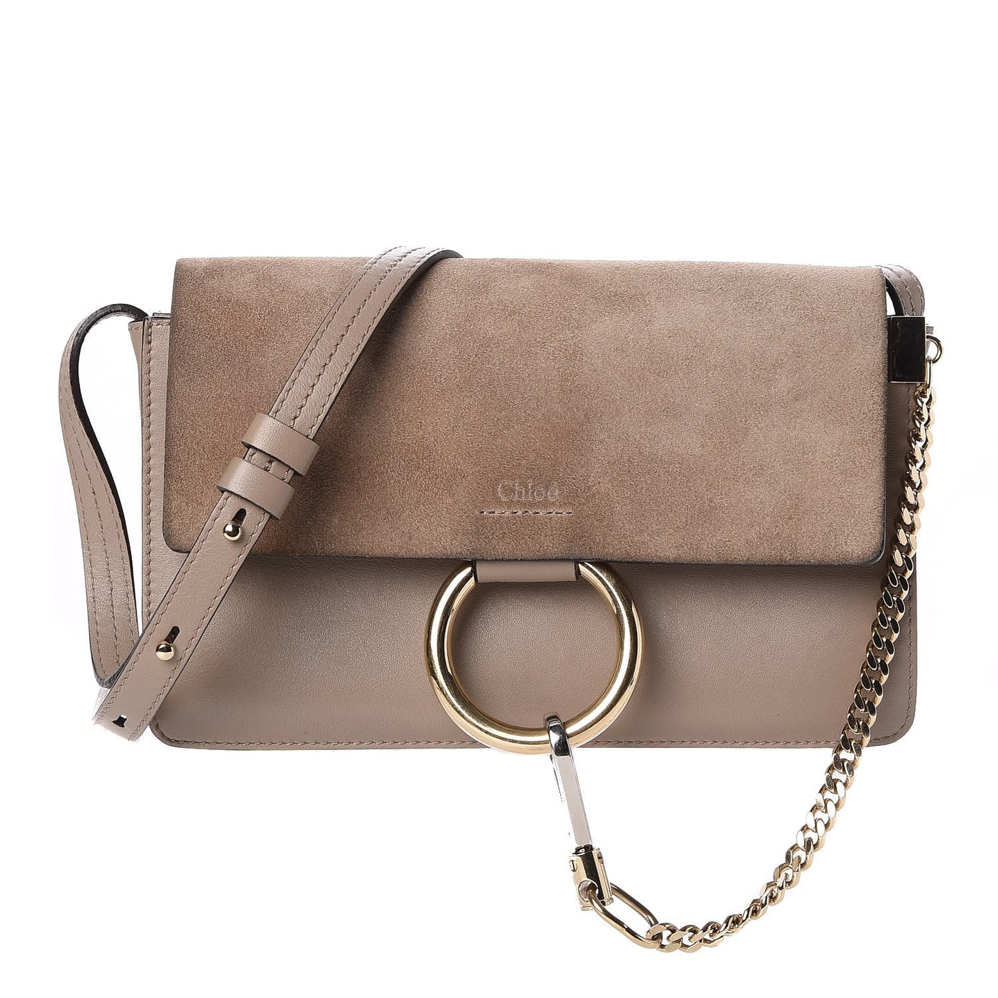 Suede Calfskin Small Faye Shoulder Bag Motty Grey