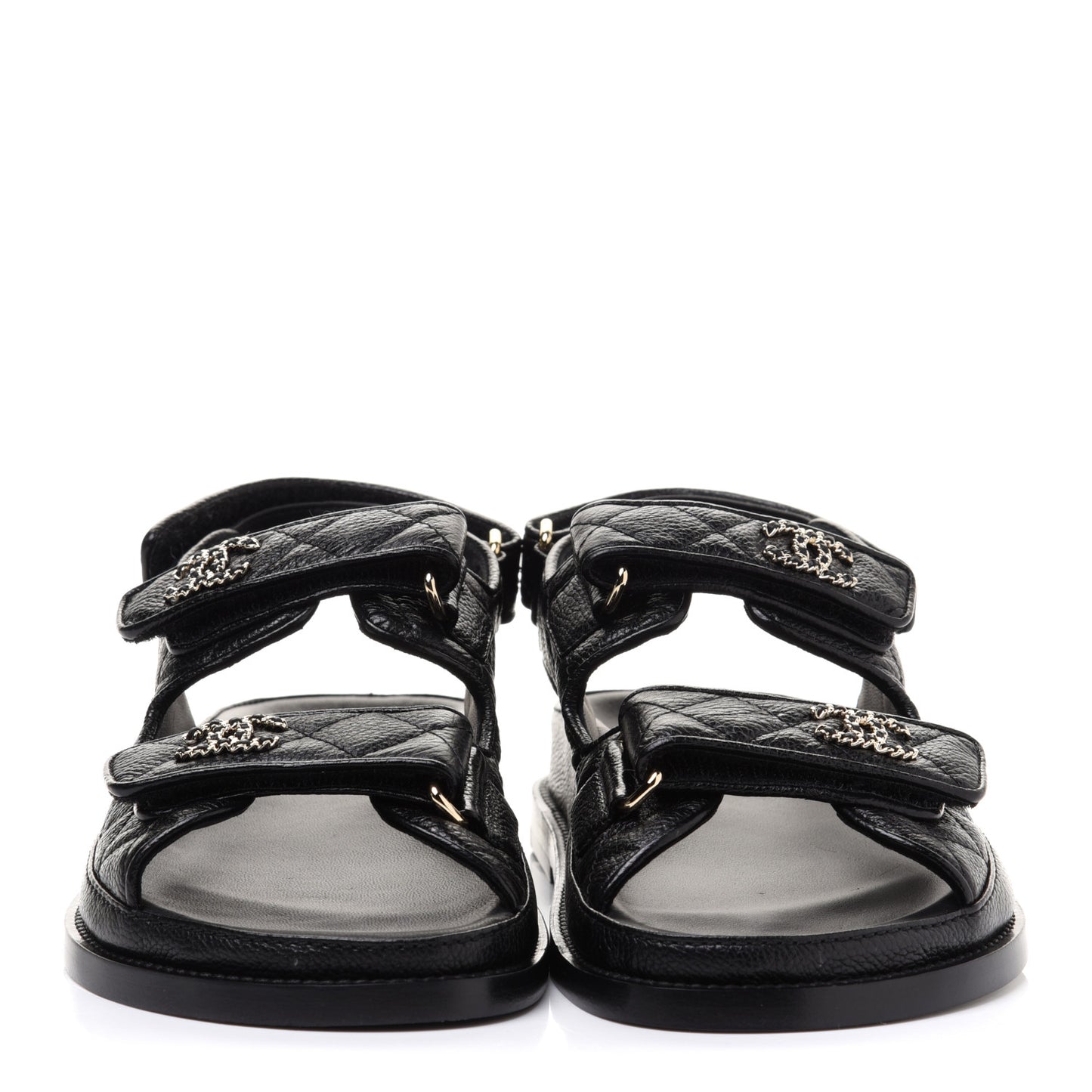 Grained Calfskin Velcro Dad Sandals 36 Black