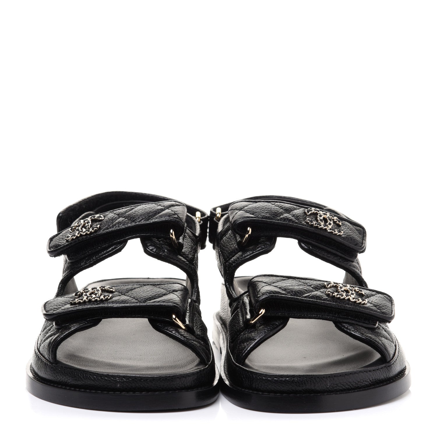 Chanel Grained Calfskin Velcro Dad Sandals 36 Black 2 of 10