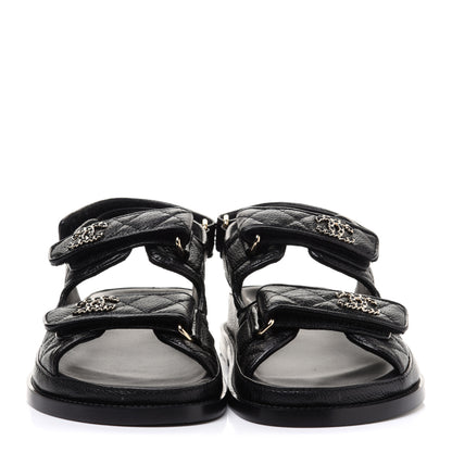 Chanel Grained Calfskin Velcro Dad Sandals 36 Black 2 of 10