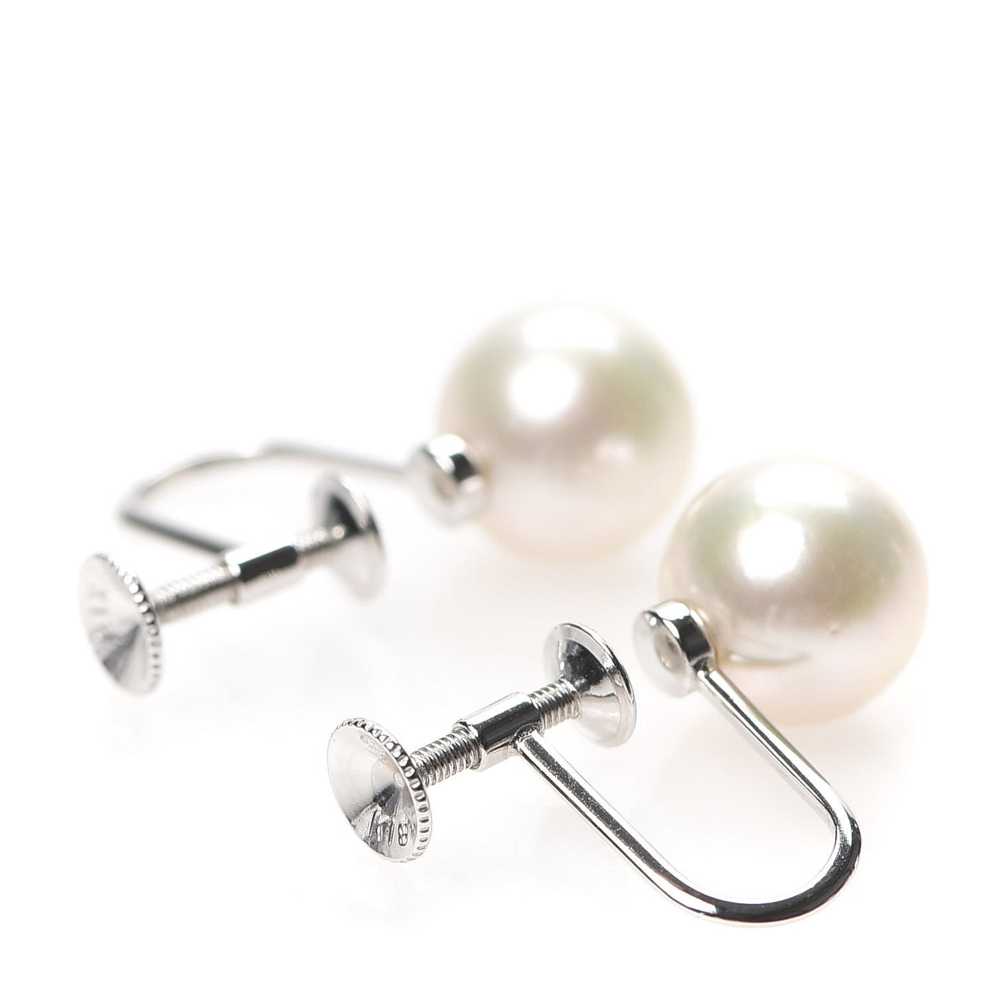 18K White Gold Pearl 7-7.5mm Screw Back Earrings