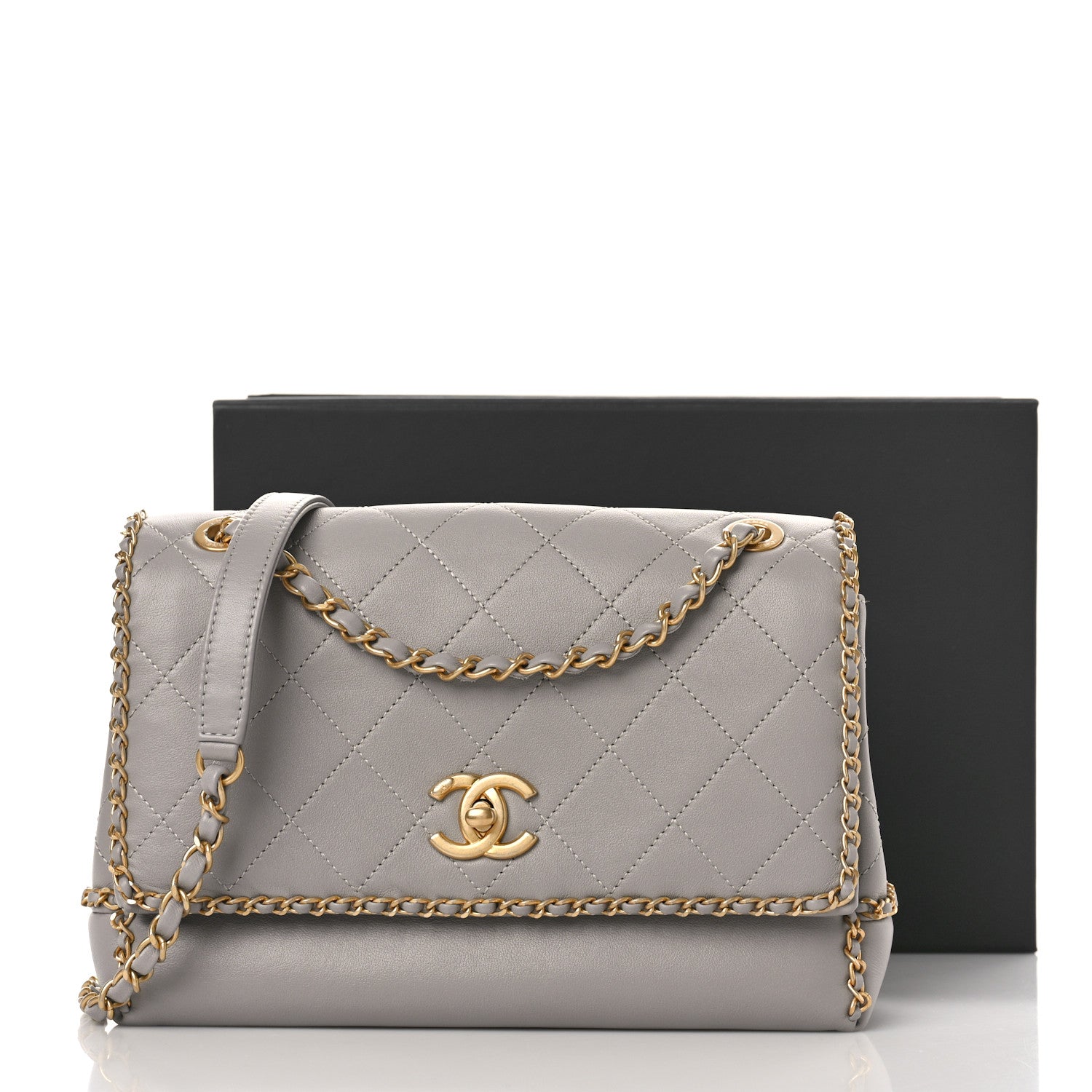 Chanel Calfskin Stitched Chain Flap Grey 11 of 11