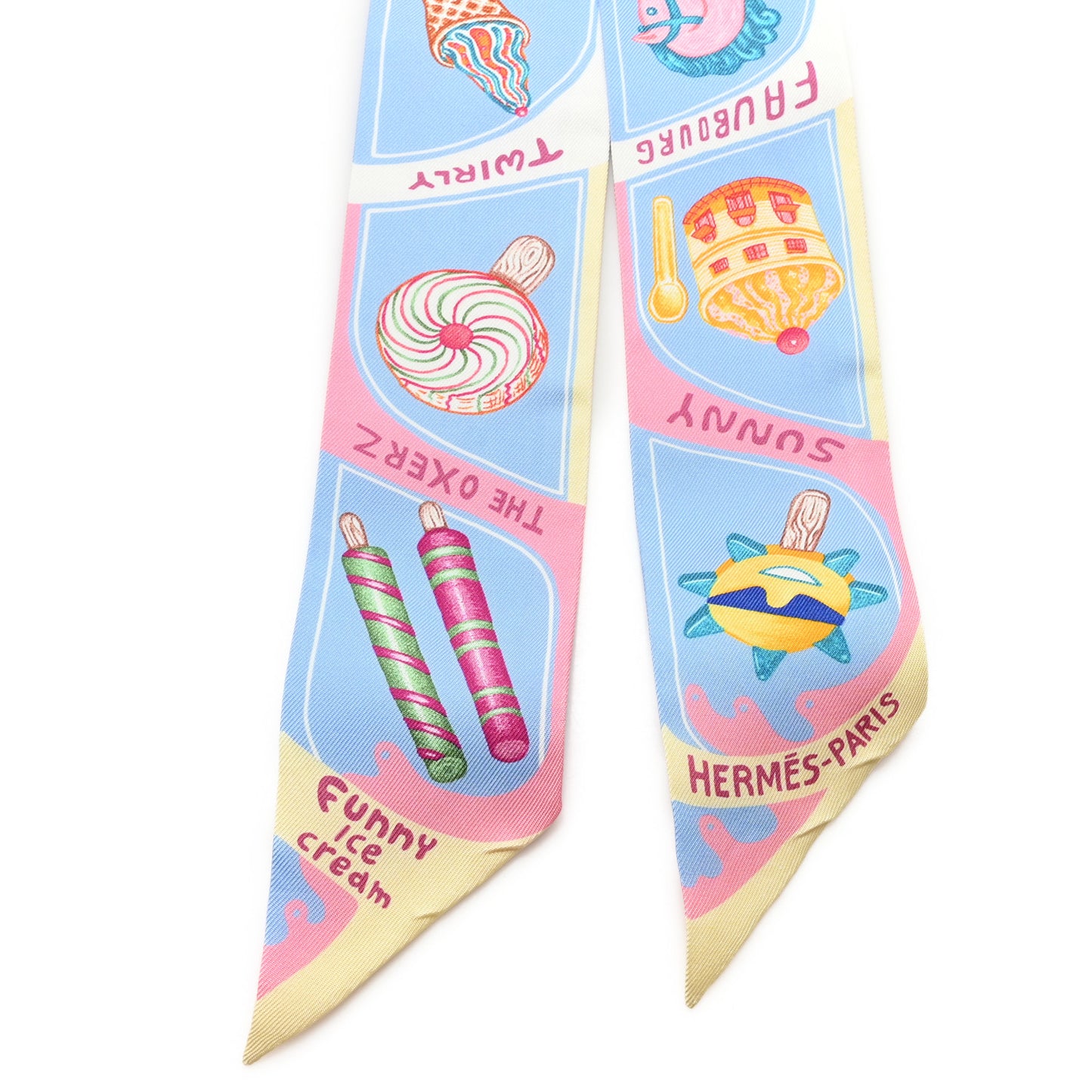 Silk Funny Ice Cream Twilly Bleu Ciel Rose Bonbon