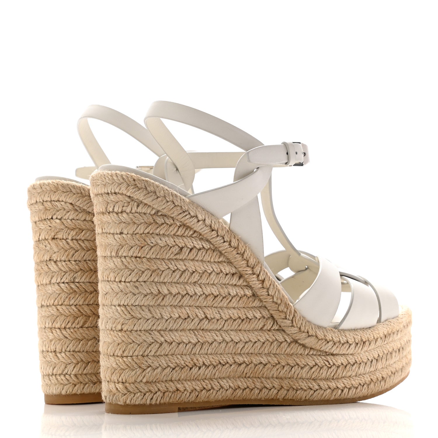 Saint Laurent Calfskin Tribute 95 Platform Espadrille Wedge Sandals 40.5 Porcellana 4 of 11