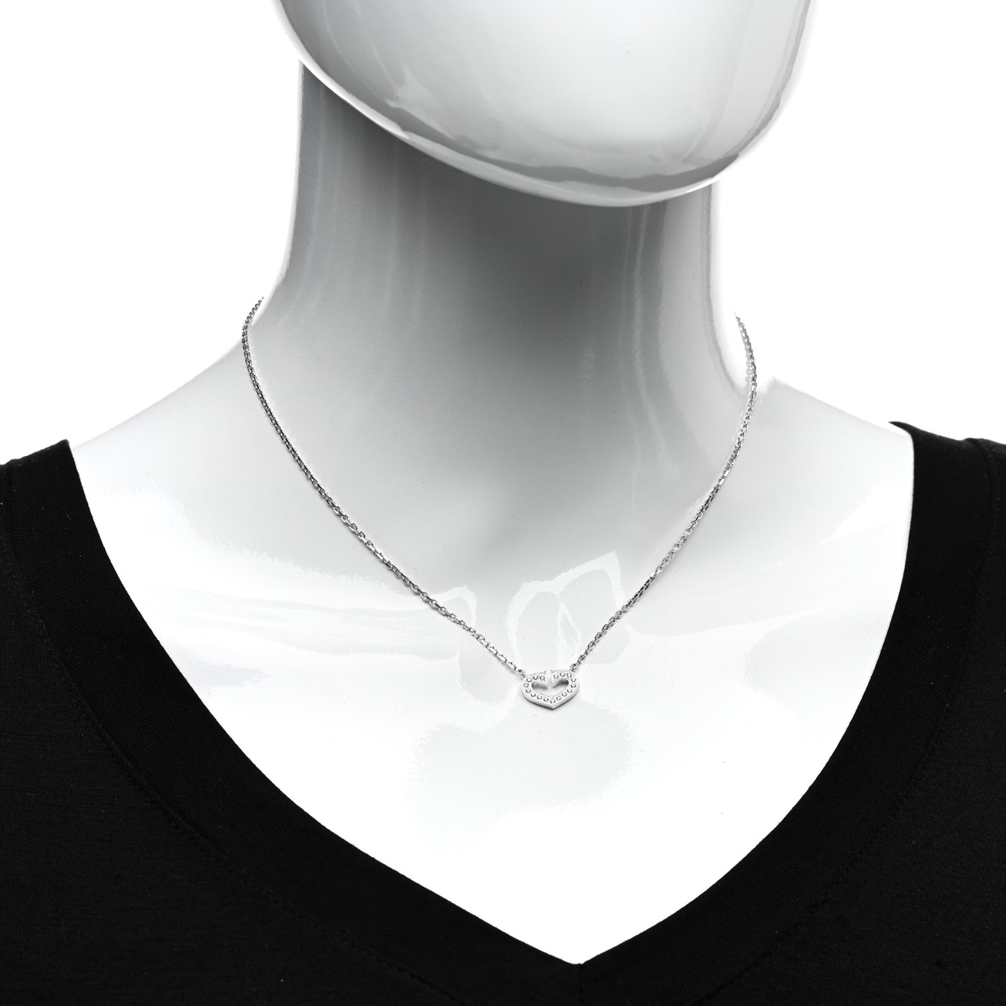 18K White Gold Diamond Small Hearts and Symbols Pendant Necklace