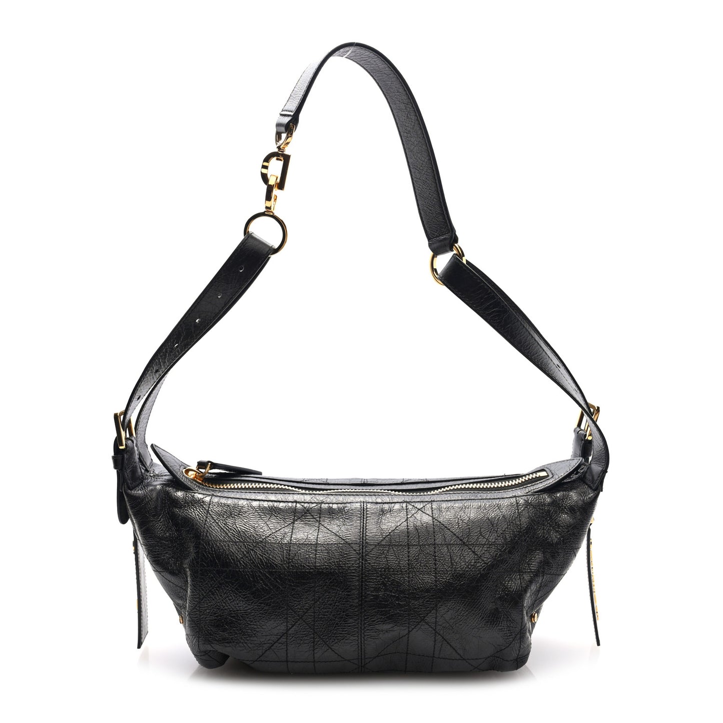 Crinkled Calfskin Macrocannage Medium D-Journey Bag Black
