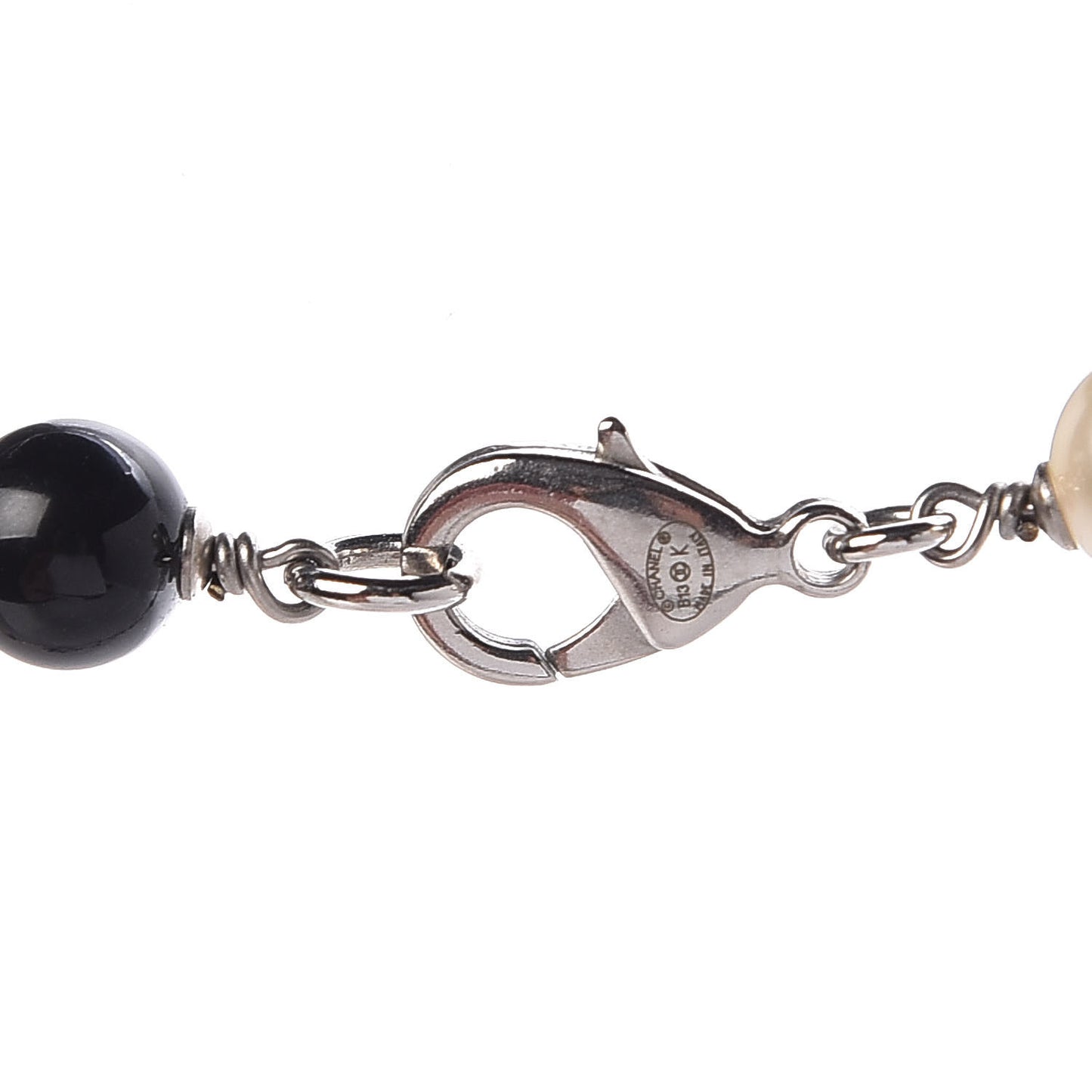Pearl Bead Enamel CC Long Necklace Black Gold