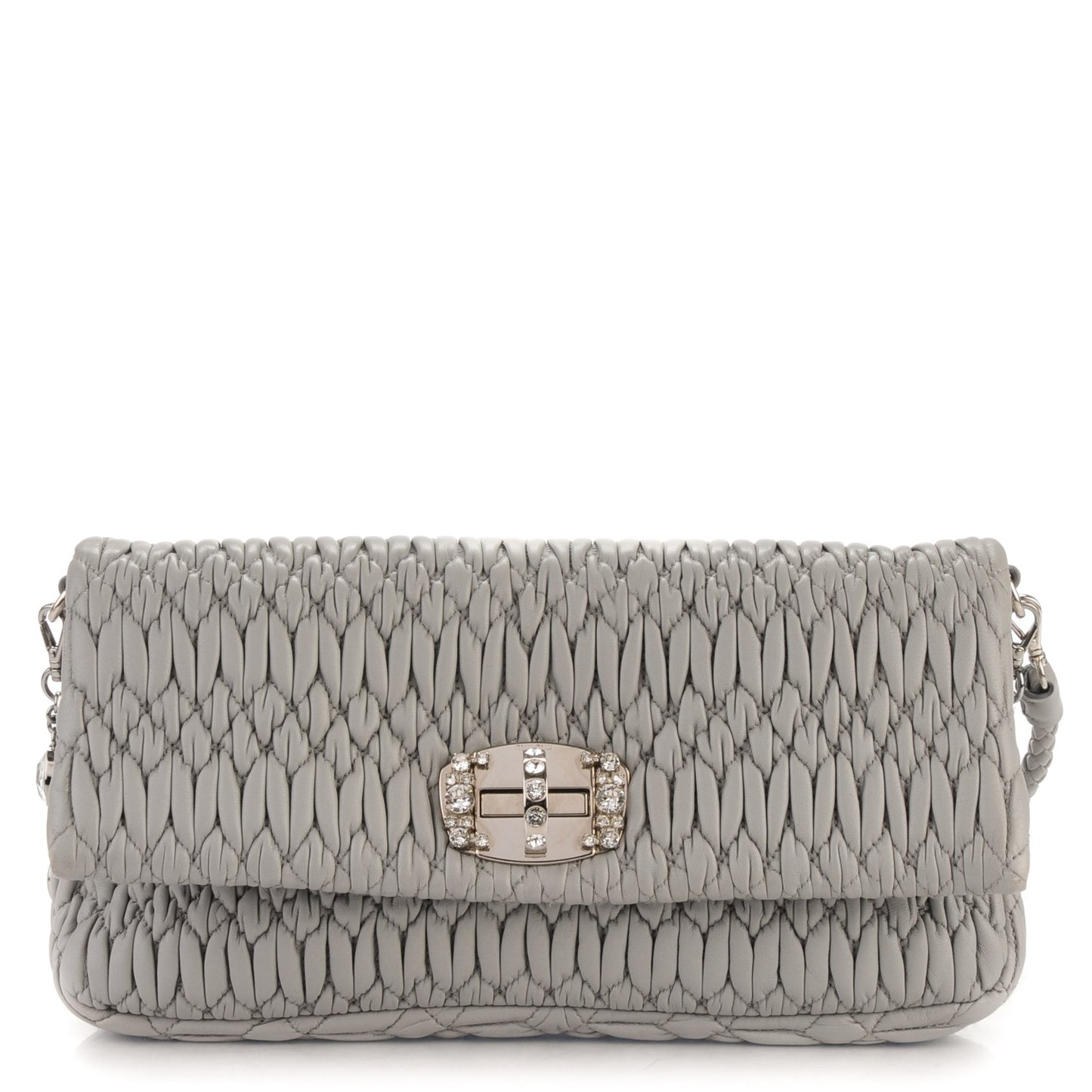 Matelasse Nappa Swarovski Crystal Shoulder Bag Grey