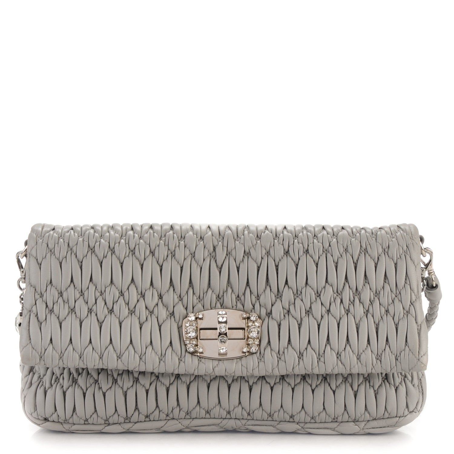 Miu Miu Matelasse Nappa Swarovski Crystal Shoulder Bag Grey 1 of 7