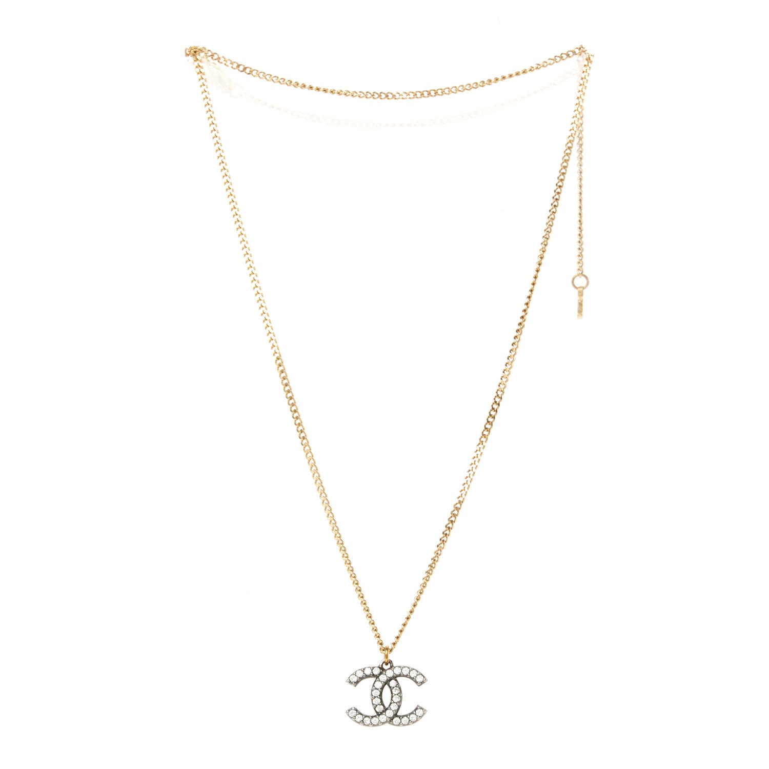 Chanel Crystal Lock Symbols CC Necklace Gold Ruthenium 3 of 5