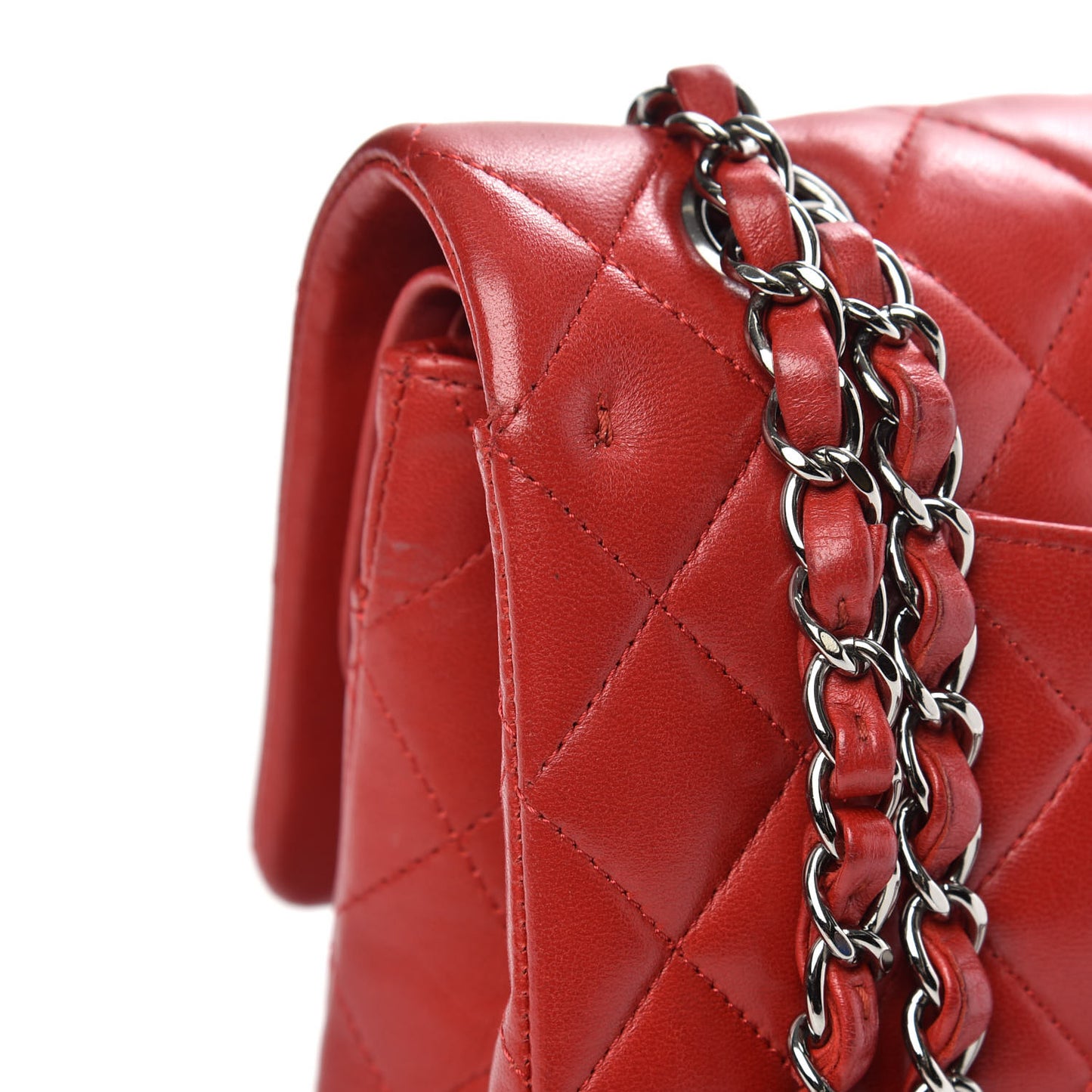 Lambskin Quilted Medium Double Flap Red
