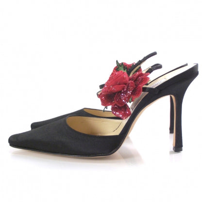 Jimmy Choo Satin Flower Heels 40 Black 2 of 7