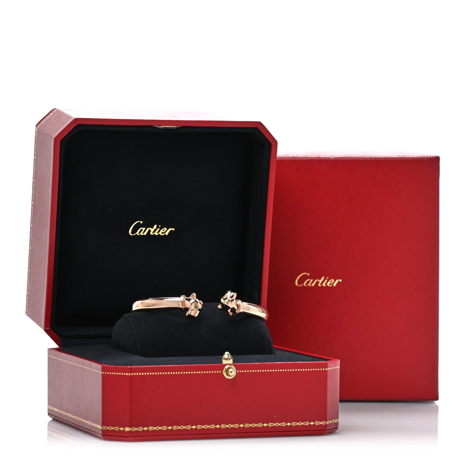 Cartier 18K Pink Gold Tsavorite Garnet Onyx Panthere De Cartier Cuff Bracelet 18 4 of 4