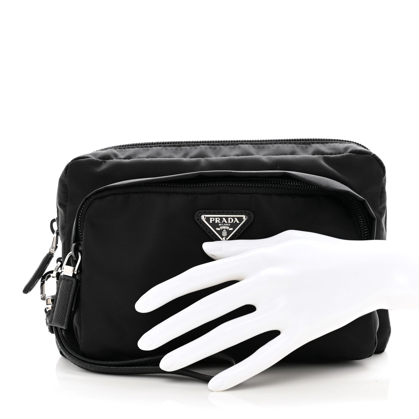 Tessuto Nylon Saffiano Wristlet Pouch Black