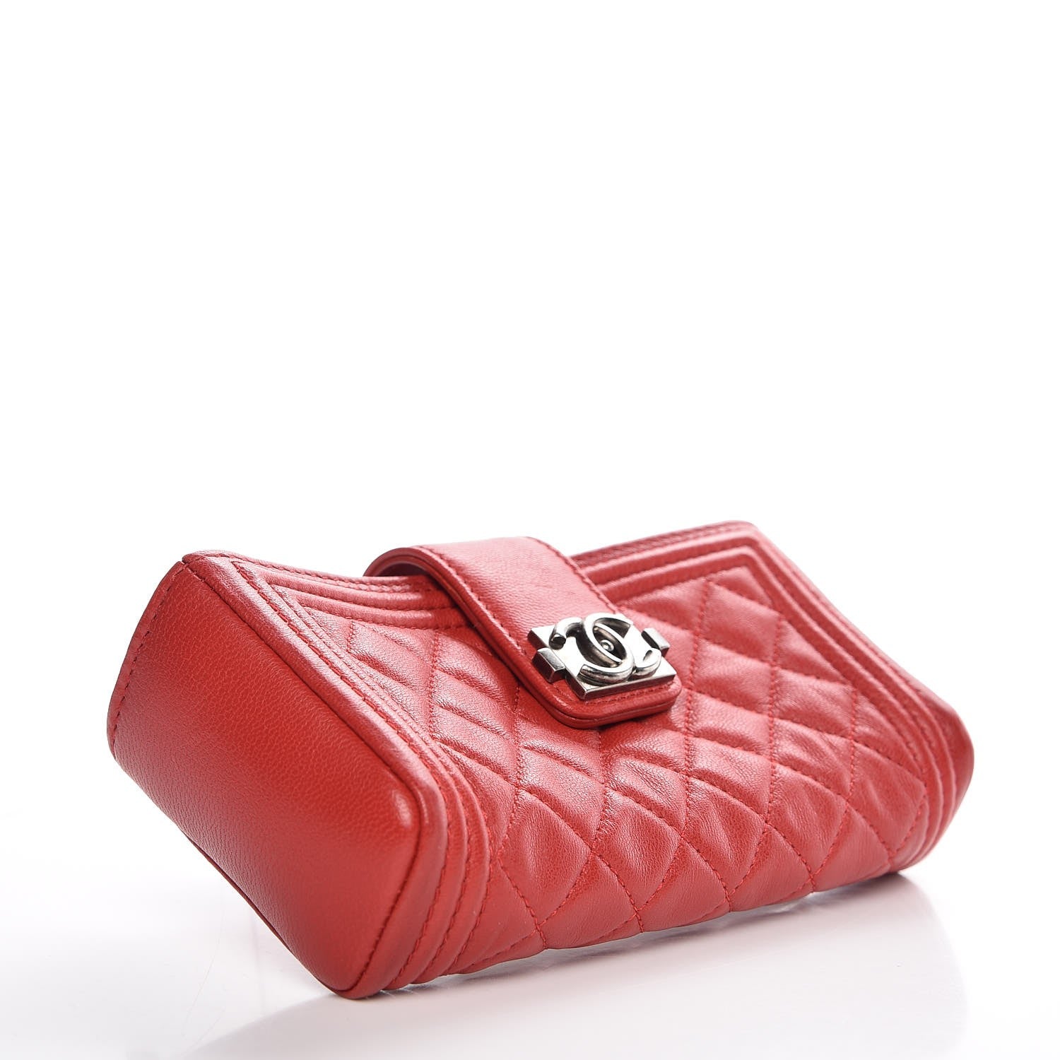Chanel Lambskin Quilted Mini Boy Phone Holder Clutch Red 4 of 10