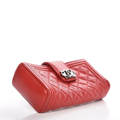 Chanel Lambskin Quilted Mini Boy Phone Holder Clutch Red 4 of 10