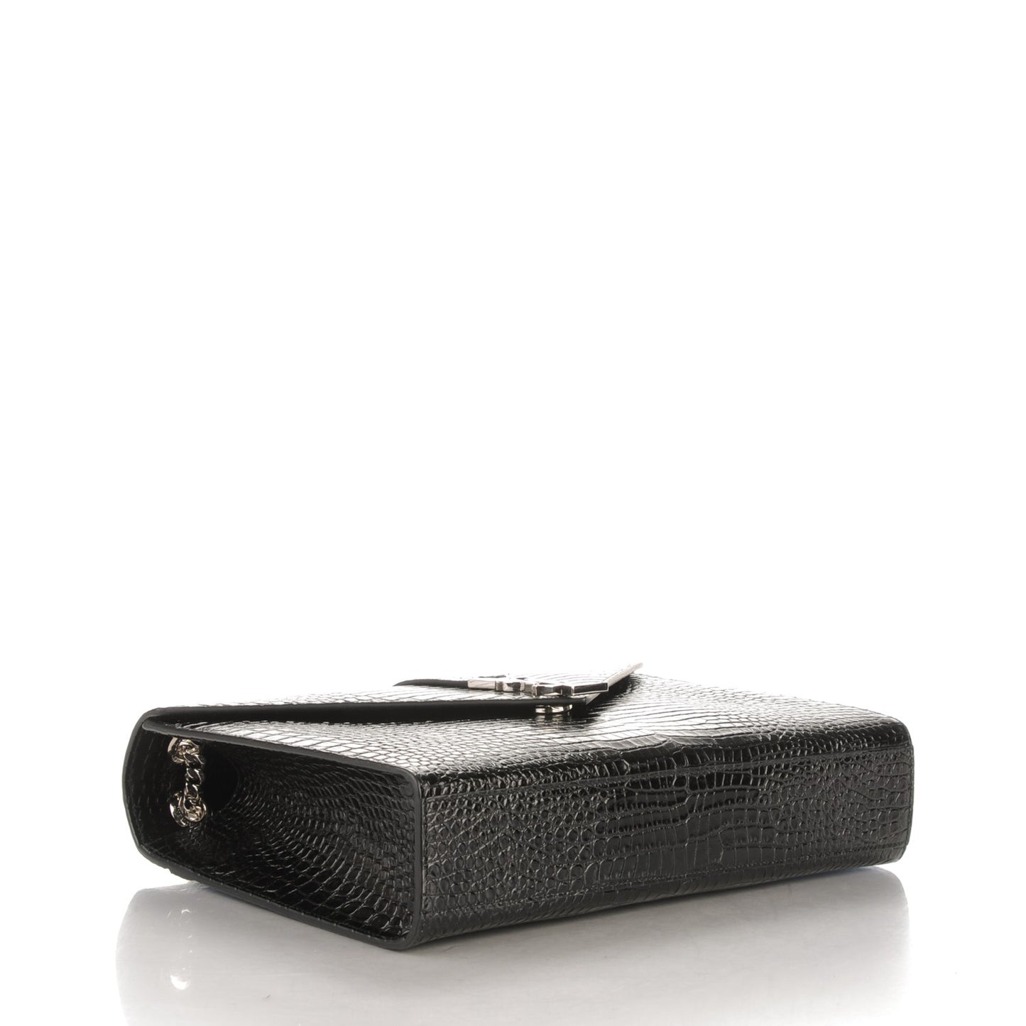 Calfskin Crocodile Embossed Monogram Large Satchel Black