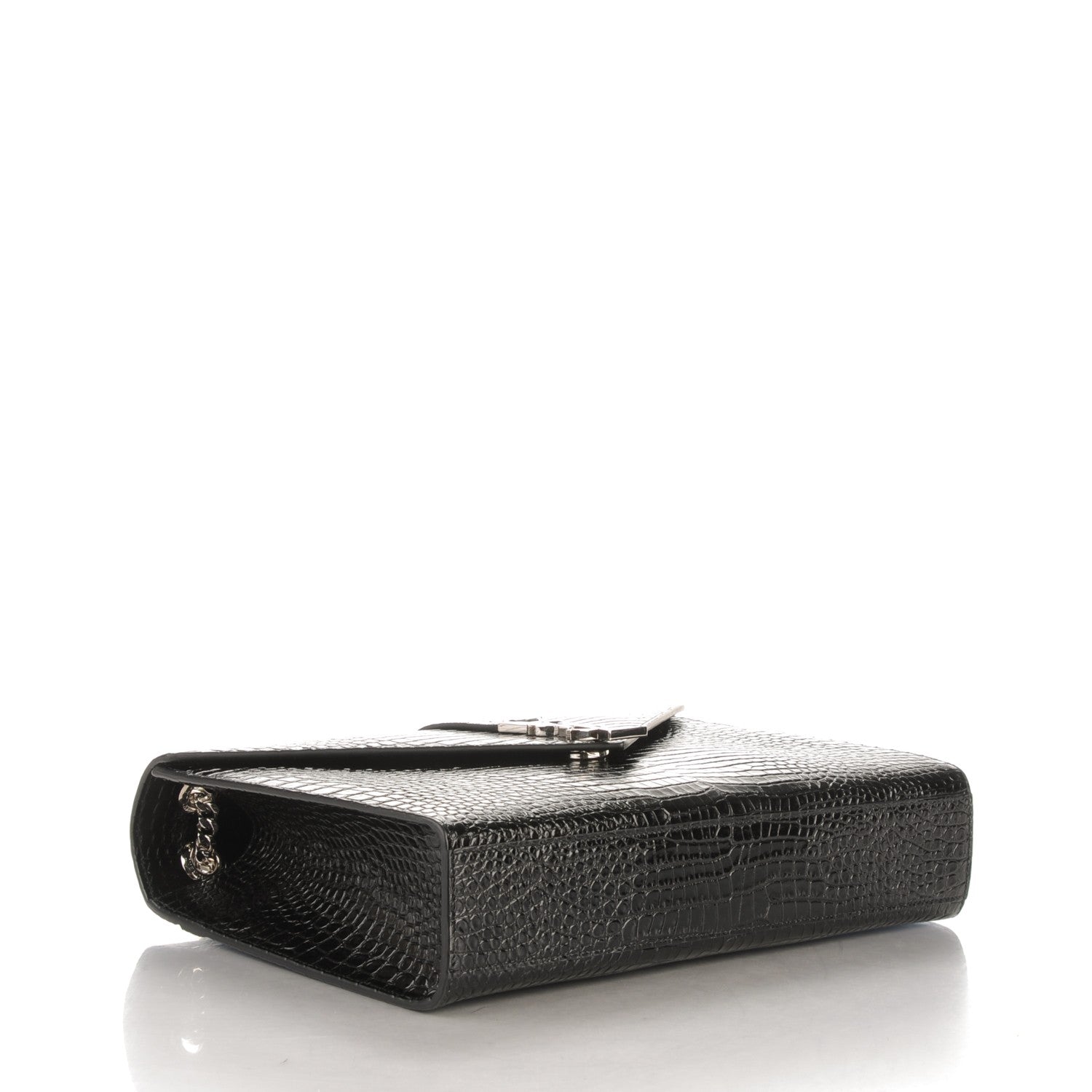Saint Laurent Calfskin Crocodile Embossed Monogram Large Satchel Black 4 of 8