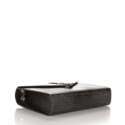 Saint Laurent Calfskin Crocodile Embossed Monogram Large Satchel Black 4 of 8