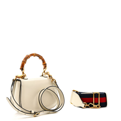Gucci Boarded Dyana Lux Calfskin Web Mini Bamboo 1947 Top Handle Bag  Mystic White 3 of 13