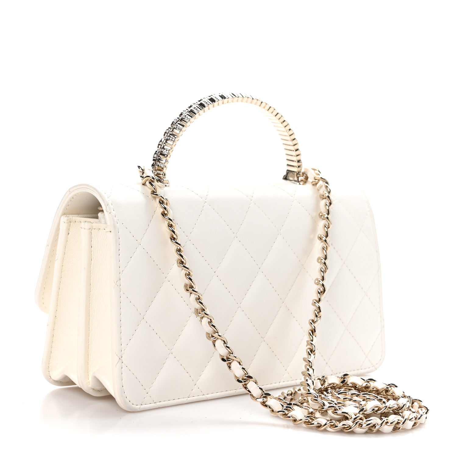 Chanel Lambskin Quilted Crystal Top Handle Rectangular Flap White 3 of 13