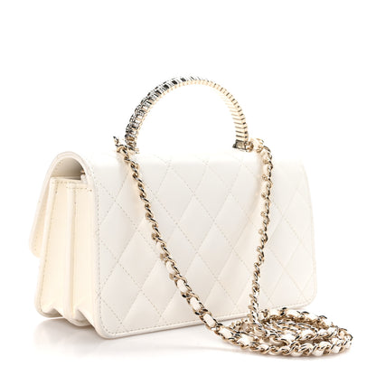 Chanel Lambskin Quilted Crystal Top Handle Rectangular Flap White 3 of 13