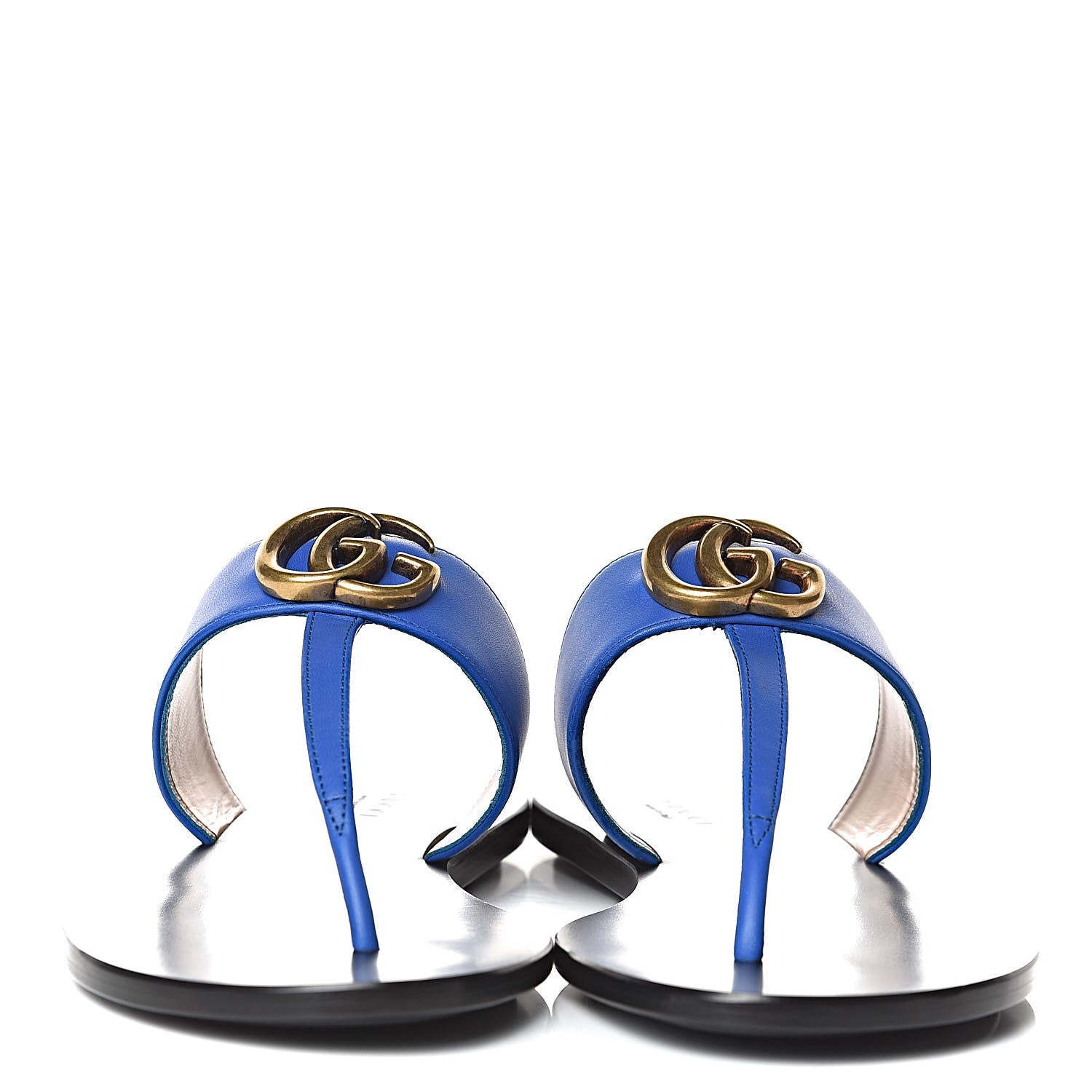 Gucci Calfskin Double G Thong Sandals 37.5 Shiny Electric Blue 2 of 9