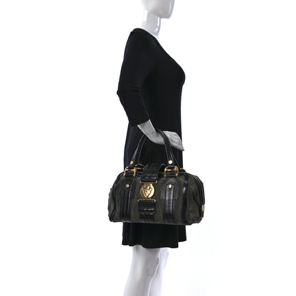Gucci Suede Patent Calfskin Aviatrix Medium Boston Black Grey 2 of 13
