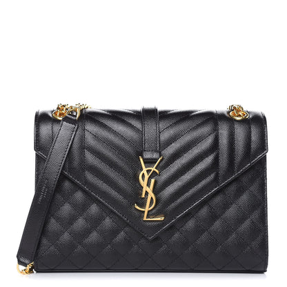 Saint Laurent Grain De Poudre Textured Mixed Matelasse Triquilt Medium Monogram Satchel Black 1 of 9