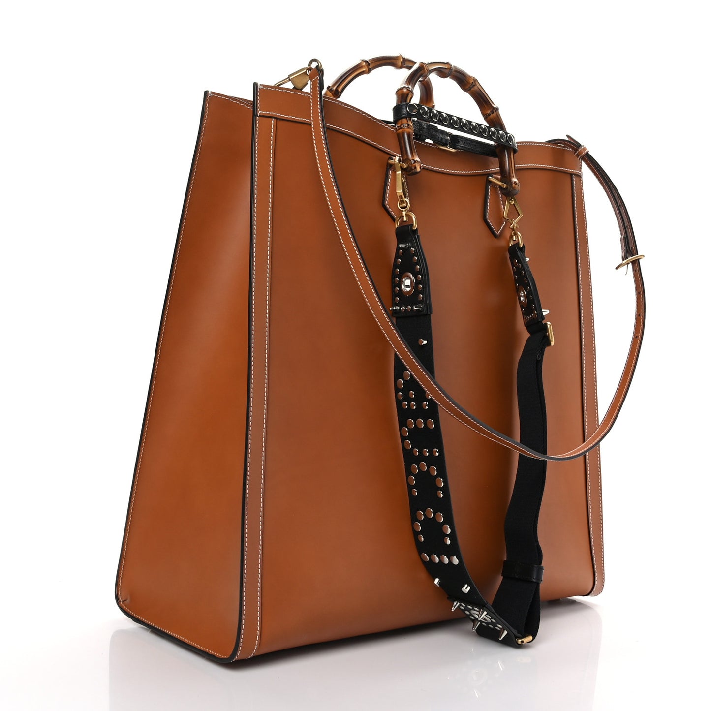 Calfskin Studded Maxi Diana Tote Bag Cuir