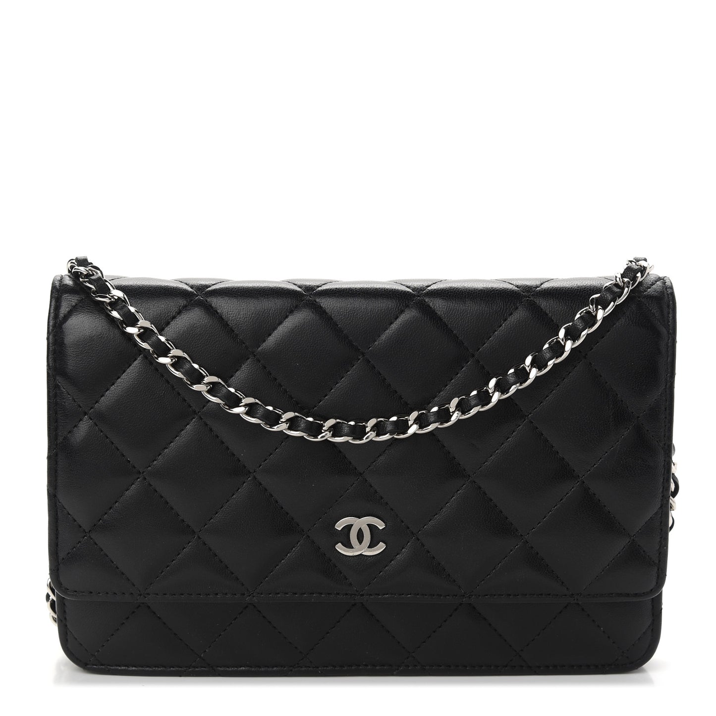 Lambskin Quilted Wallet On Chain WOC Black