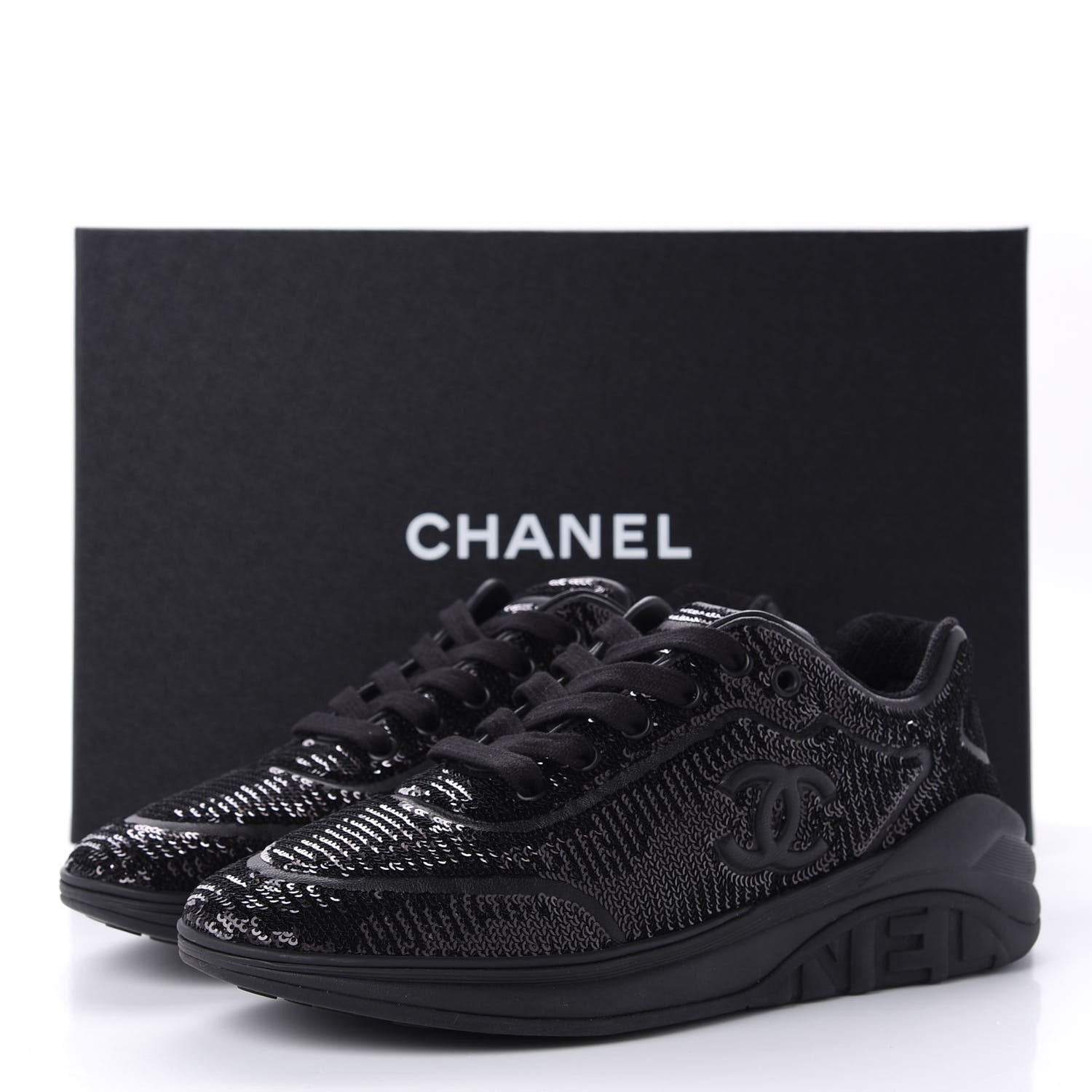 Chanel Sequin CC Sneakers 38.5 Black 10 of 10