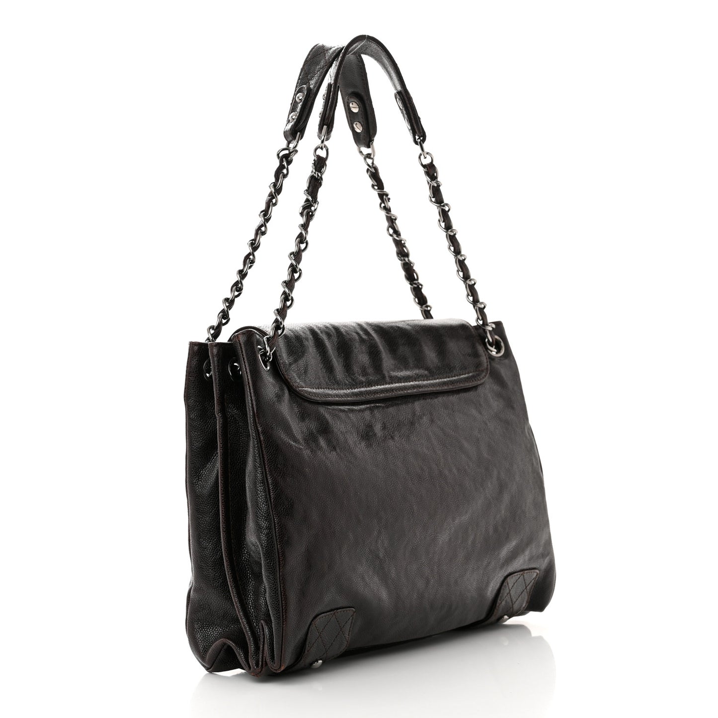Glazed Caviar Pocket In The City Tote Dark Brown