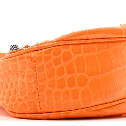 Balenciaga Extra Supple Calfskin Crocodile Embossed Le Cagole Shoulder Bag XS Pop Orange 10 of 11
