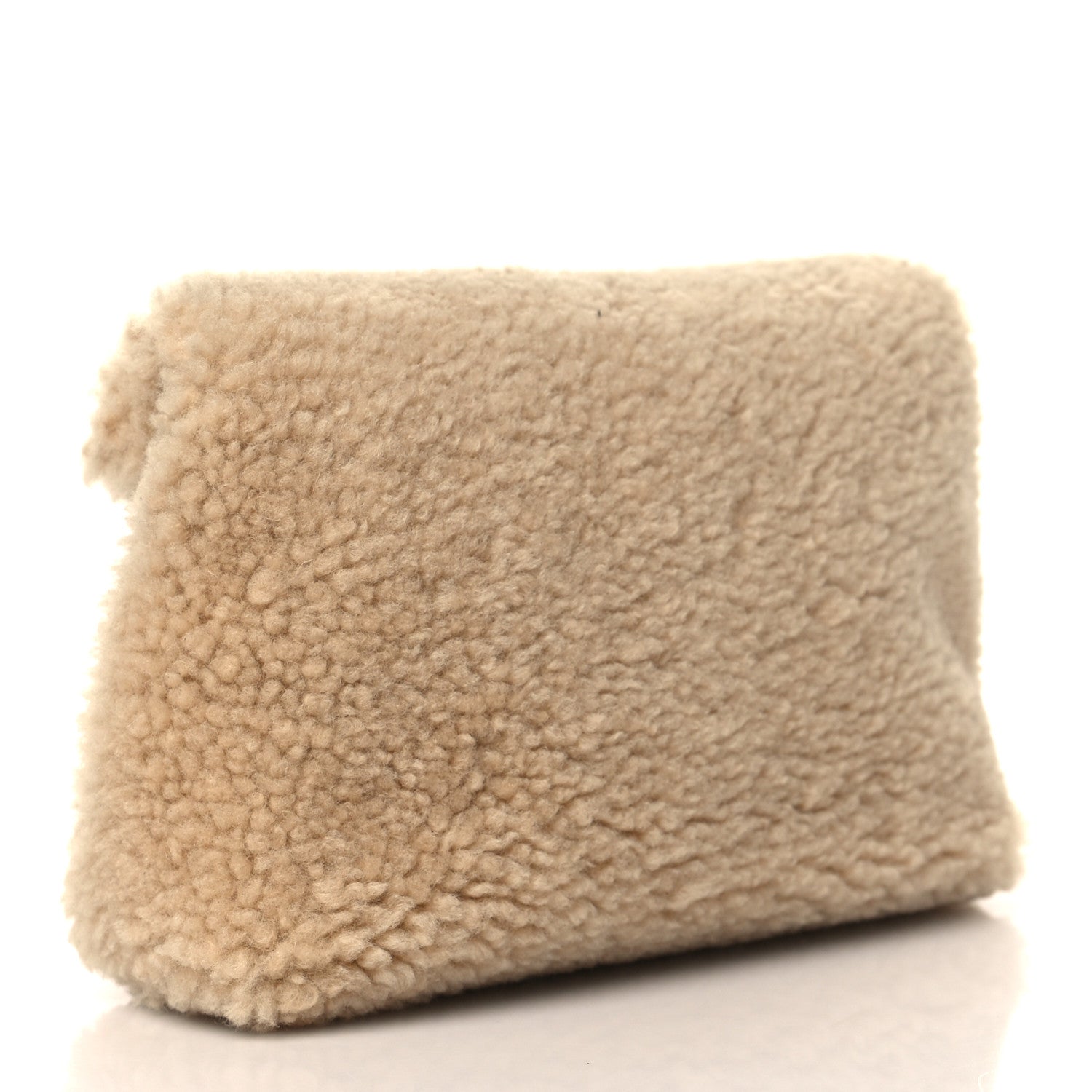 Saint Laurent Shearling Quilted Monogram Loulou Puffer Pouch Clutch Natural Beige Brick 4 of 11