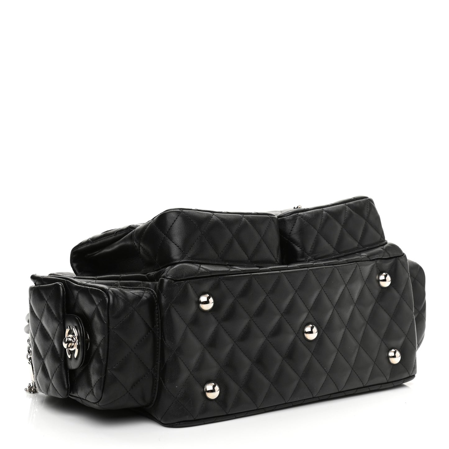 Calfskin Quilted Large Cambon Multipocket Reporter Black
