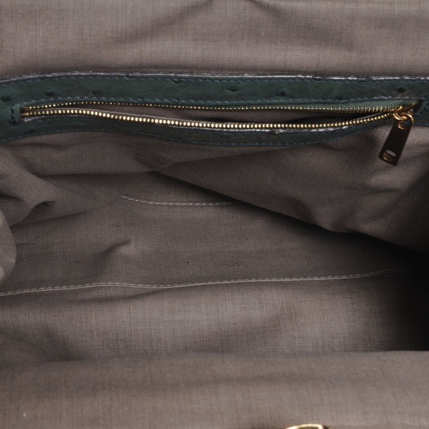 Quilted Leather Ostrich Trim Stam Tote Beige