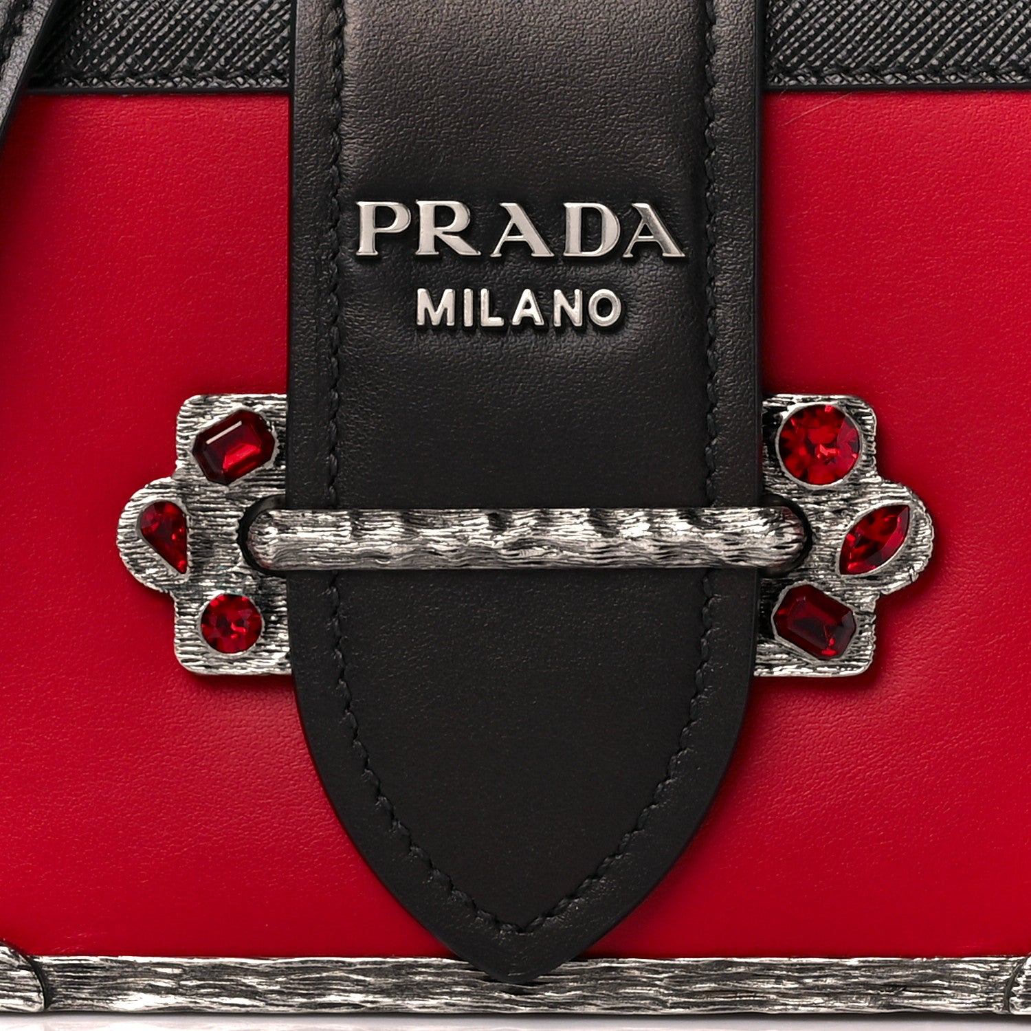 Prada City Calfskin Saffiano Crystal Cahier Bag Fuoco Black 8 of 11