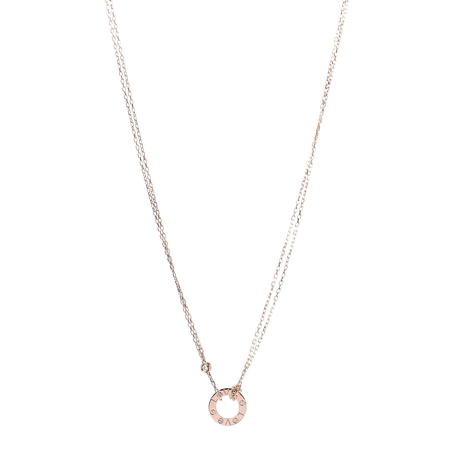 Cartier 18K Pink Gold 2 Diamond LOVE Necklace 1 of 6