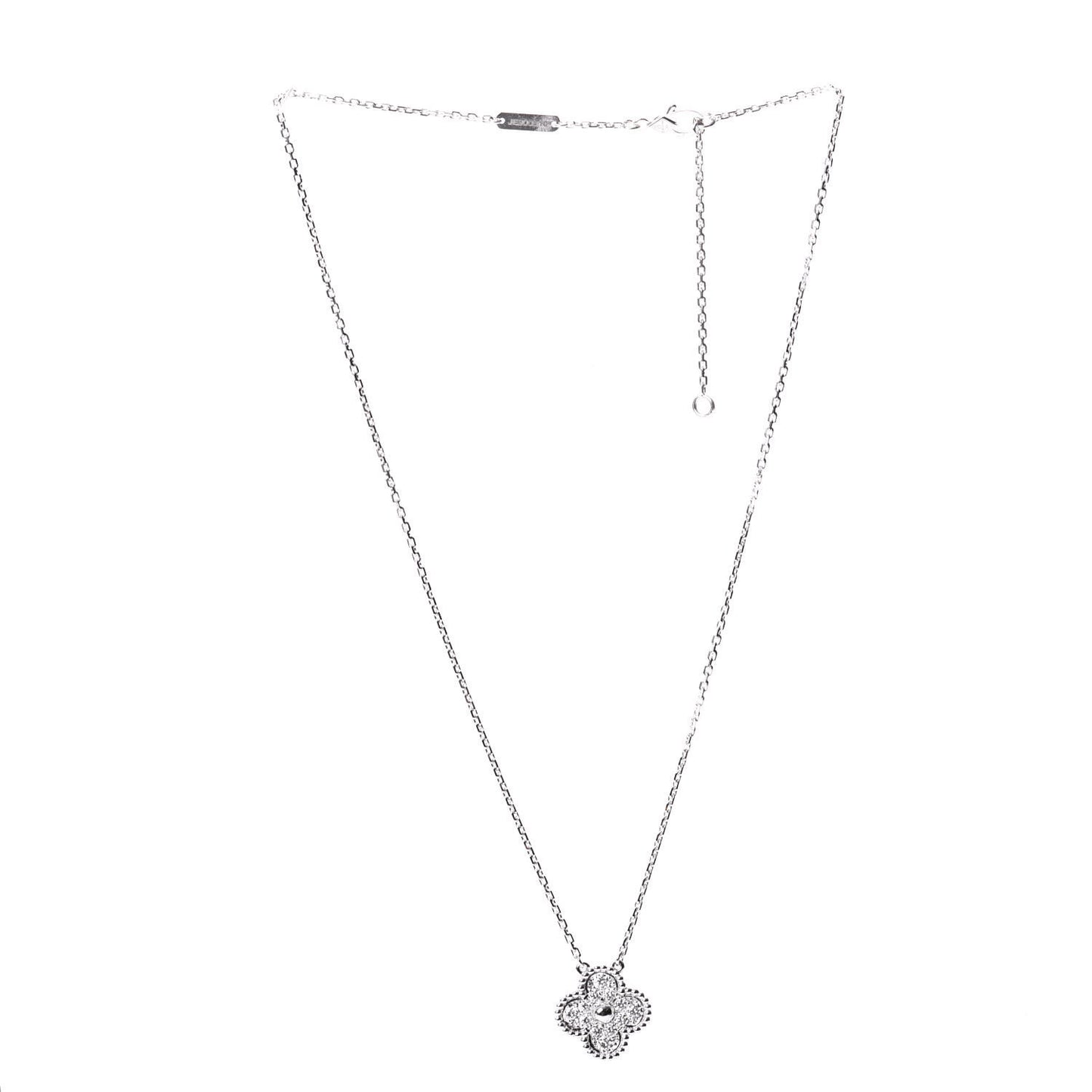 18K White Gold Diamond Vintage Alhambra Pendant Necklace