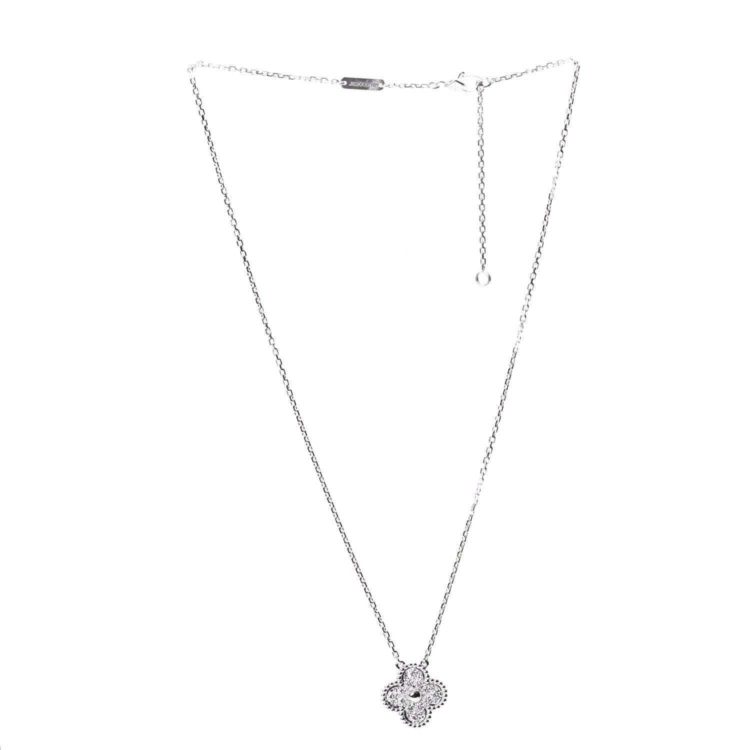 Van Cleef & Arpels 18K White Gold Diamond Vintage Alhambra Pendant Necklace 2 of 6