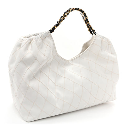 Chanel Denim Calfskin Quilted Coco Beach Small Shopping Tote White Black 4 of 11
