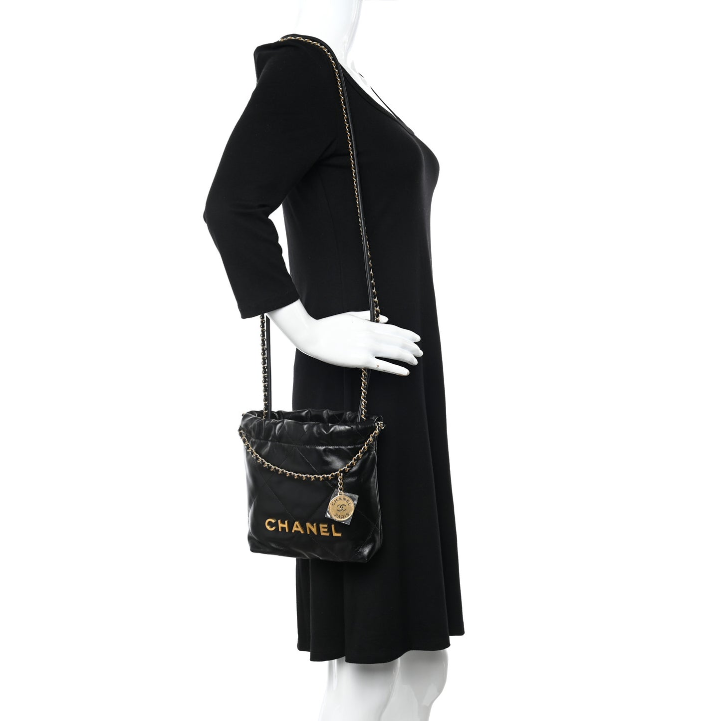 Shiny Calfskin Quilted Mini Chanel 22 Black