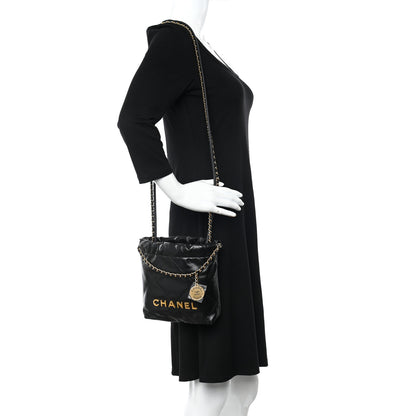Chanel Shiny Calfskin Quilted Mini Chanel 22 Black 2 of 9