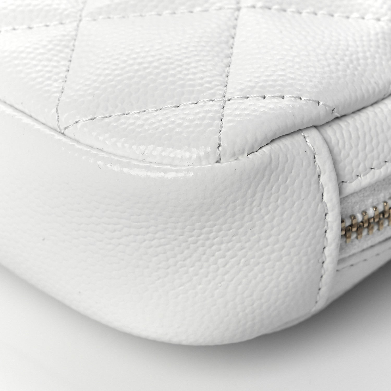 Chanel Caviar Quilted Small Curvy Pouch Cosmetic Case White 10 of 11