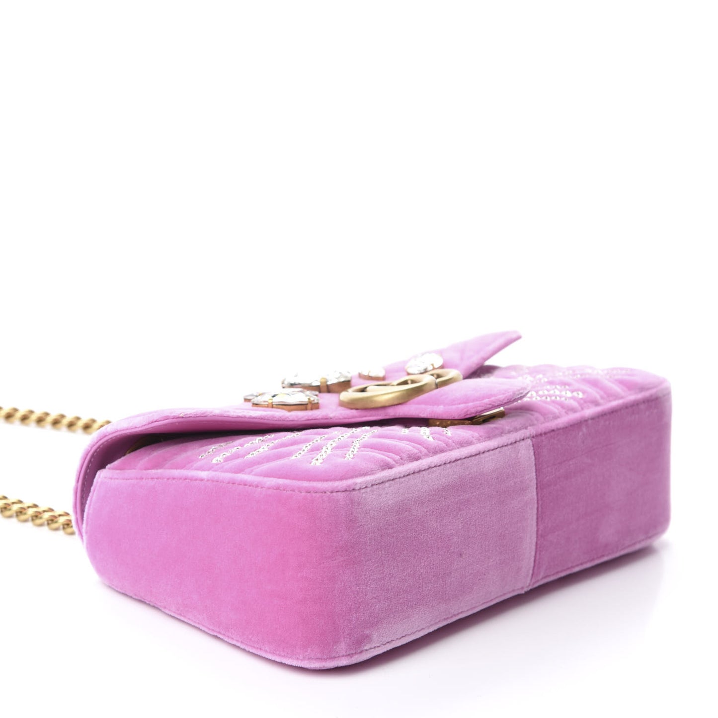 Velvet Matelasse Marquise Crystals Embroidered Small GG Marmont Shoulder Bag Malva