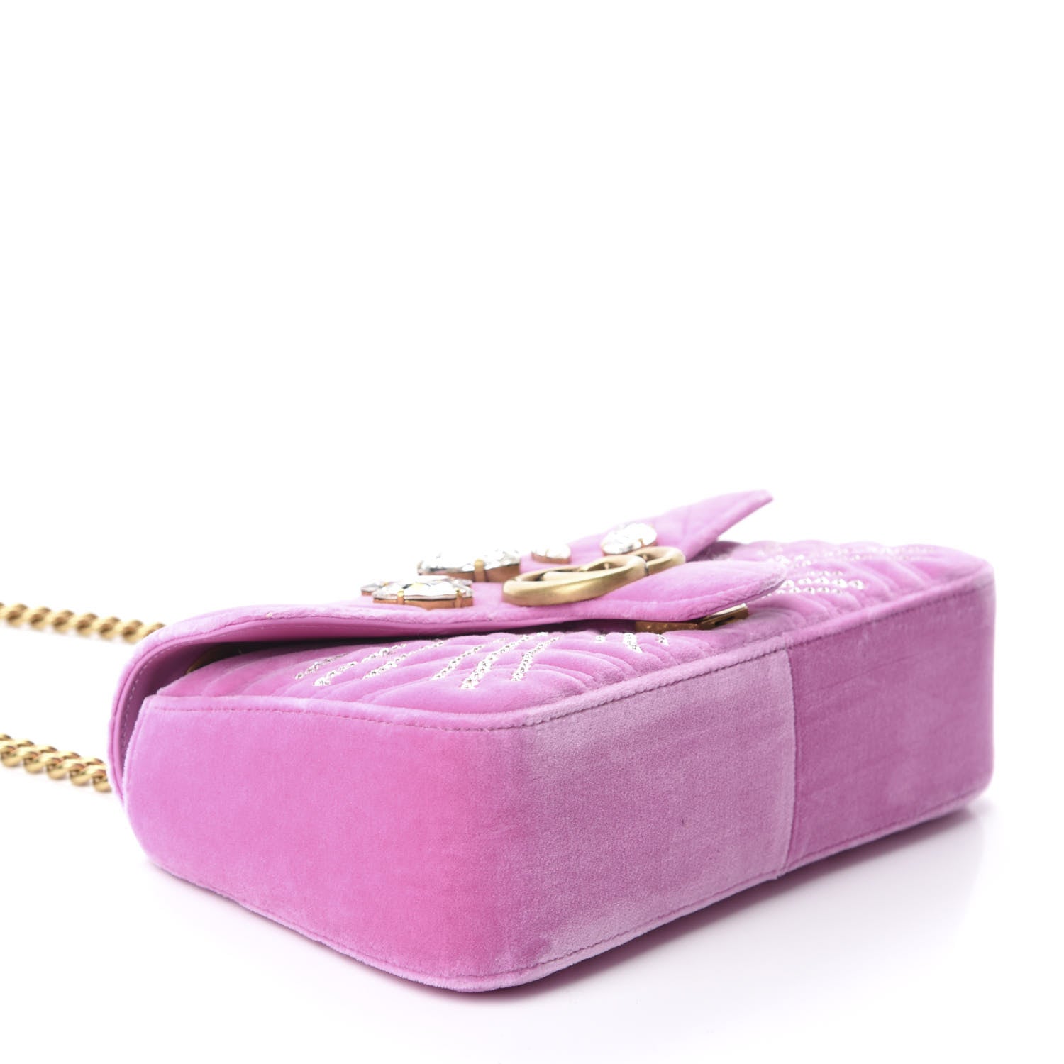 Gucci Velvet Matelasse Marquise Crystals Embroidered Small GG Marmont Shoulder Bag Malva 4 of 10